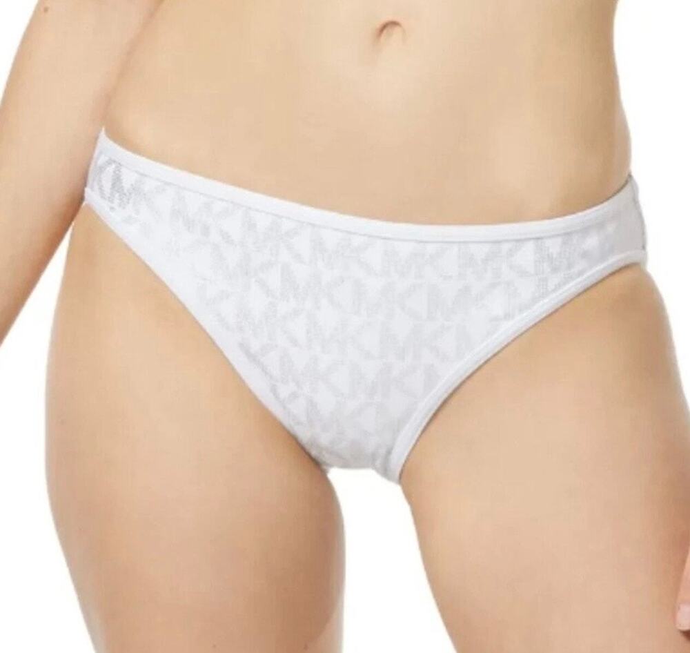 Michael Kors White Classic Logo Bikini Bottom M NWT